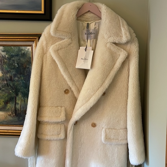 Max Mara Fall Winter Cream Cheiti Alpaca Fur Teddy Coat Jacket Fringe L XL - Picture 10 of 17